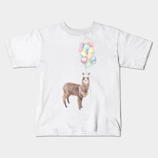 Llama alpaca boho flower garland balloon illustration Kids T-Shirt